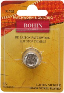 Bohin 91702  Nickel Plated Brass Slip Stop Quilting Thimble Medium 16.1mm, 0.63
